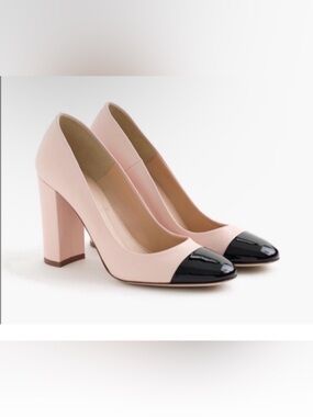 J. Crew Blush Pink & Black Leather Cap Toe Block Heel Pumps Sz. 7.5